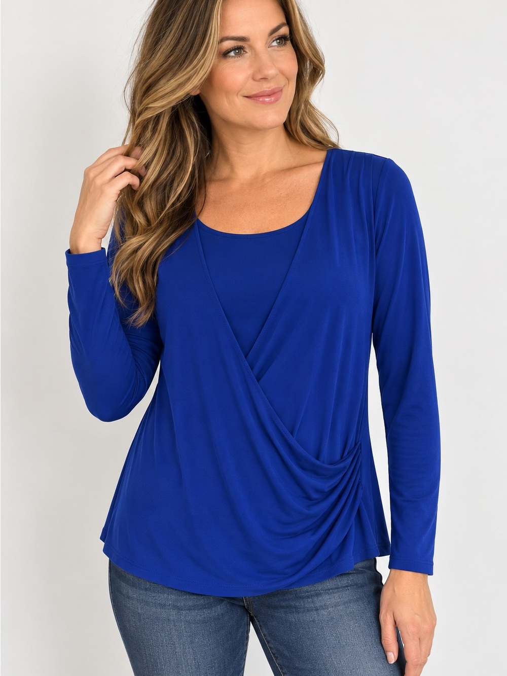 Coldwater Creek Women’s Small 8 Royal Blue Faux Wrap Draped Top